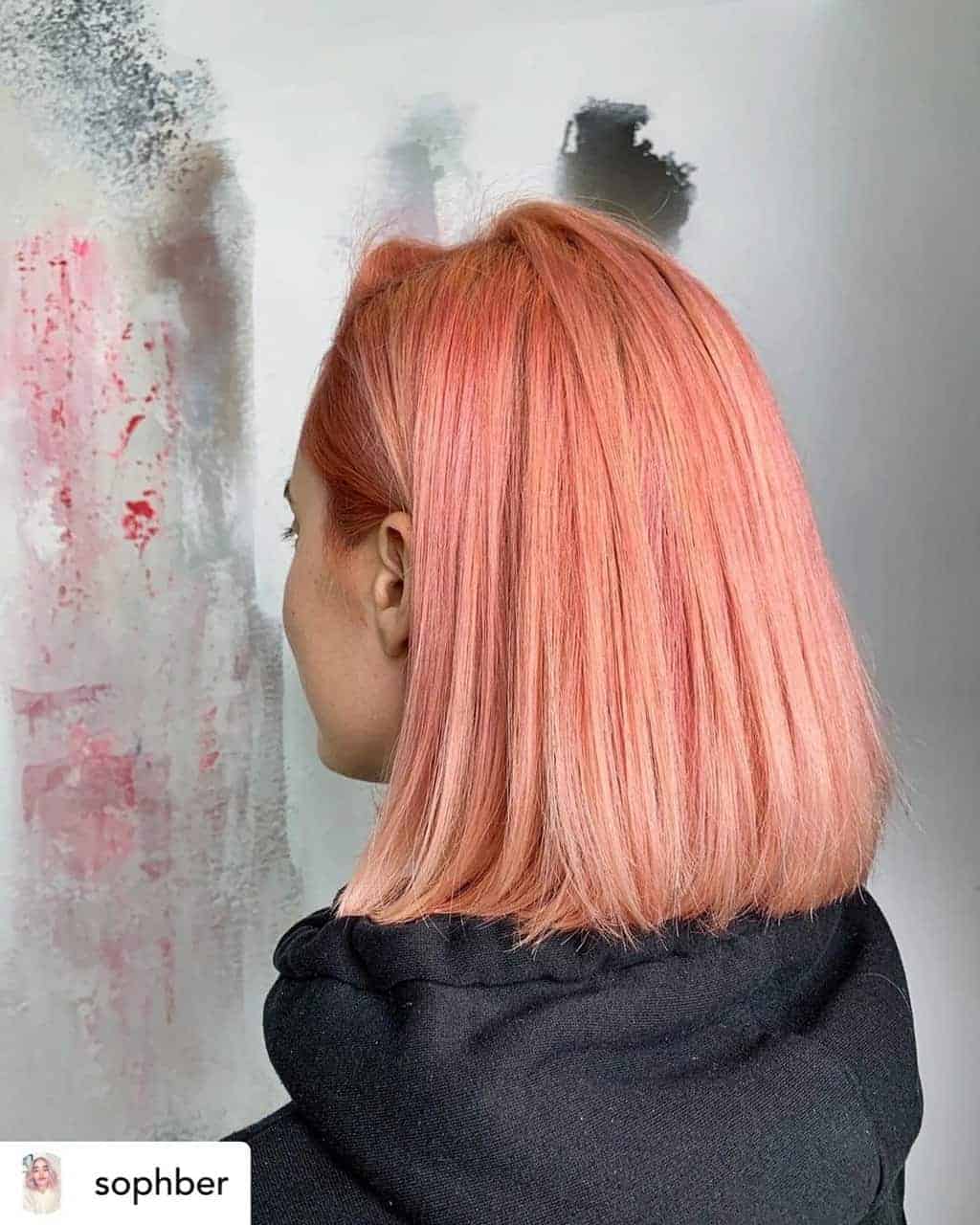 blonde-hair-color-12 Blorange hair color on a blunt bob.
