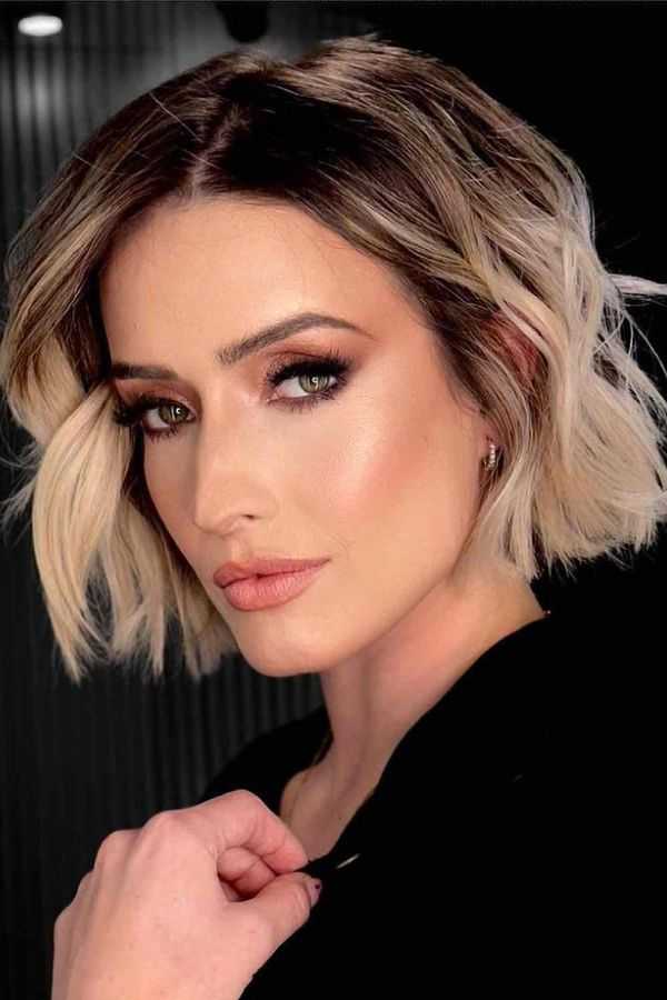 Blonde Shaggy Lob with Dark Roots