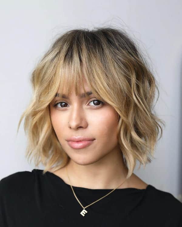 Dimensional Layered Bob with Bangs