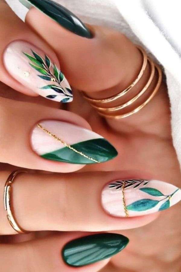 Emerald Green Tribal Art Nails