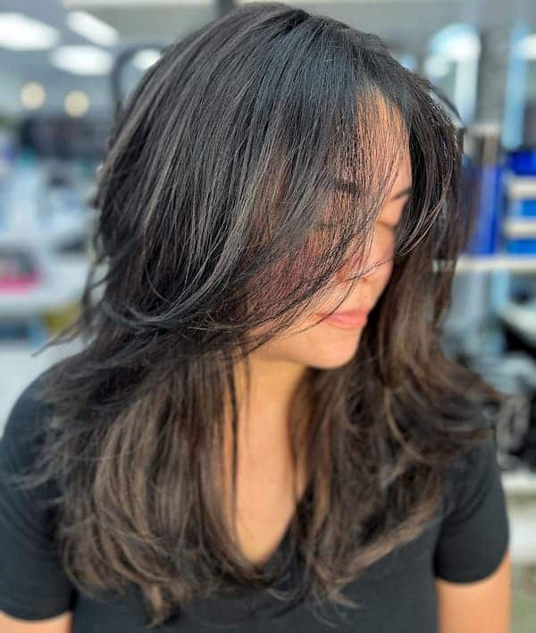 Glam Blowout Layered Hair with Messy Bangs