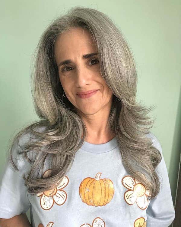 Gray Hair with Waves and Layers for Thick Hair