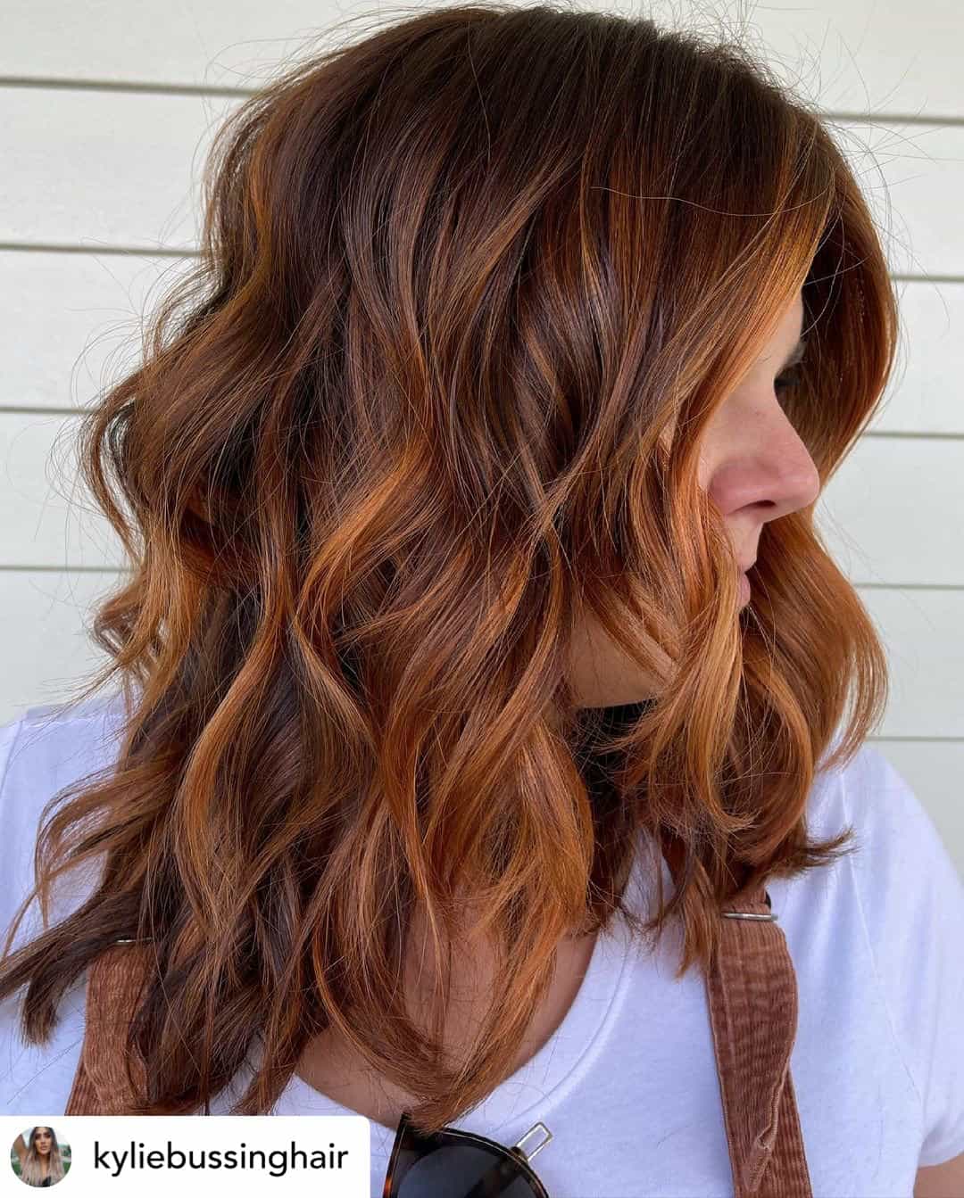 hair-color-ideas-for-brown-hair-1 Beautiful dimensional copper highlights on medium length haircut.