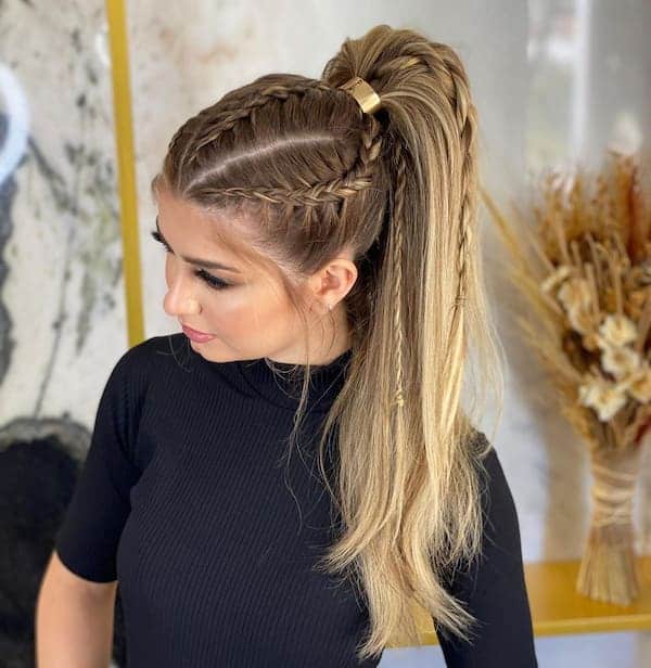 High Ponytail with Big Braids