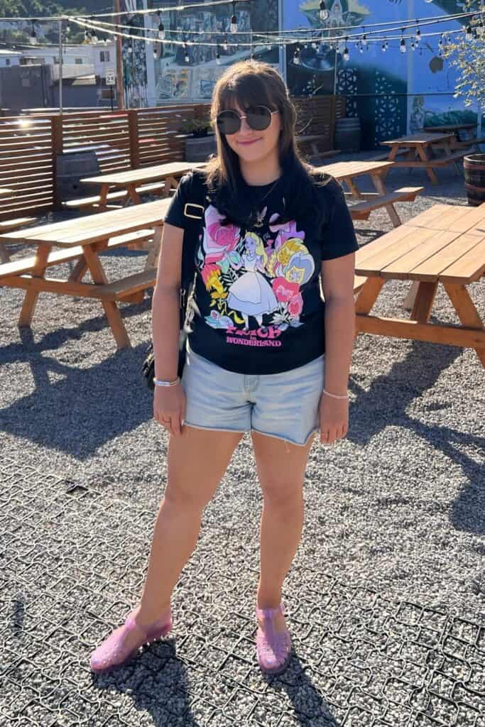 Black Graphic Tee and Light Wash Shorts