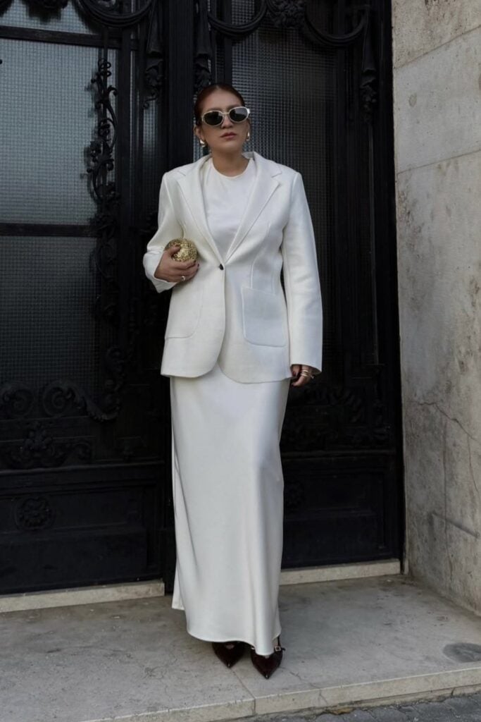 White Blazer and Slip Dress