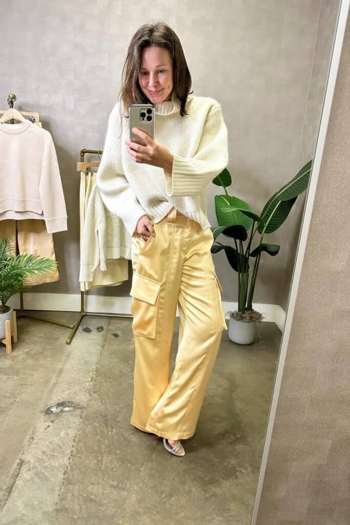 Cream Sweater and Yellow Pants