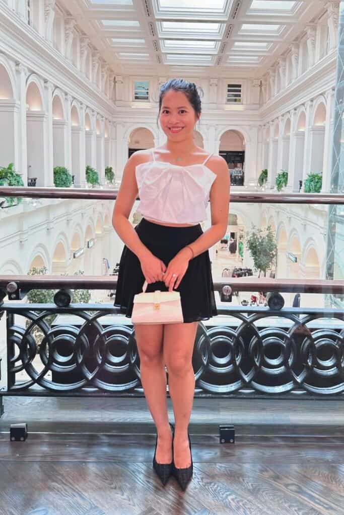 White Crop Top and Black Mini Skirt
