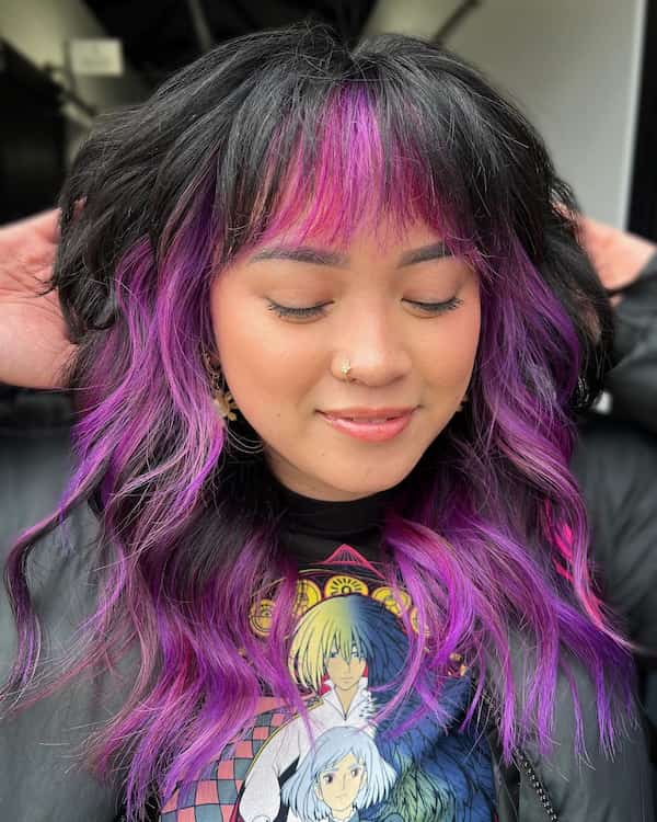purple-and-black-shag-razor-cut-with-bangs Purple and Black Shag Razor Cut with Bangs