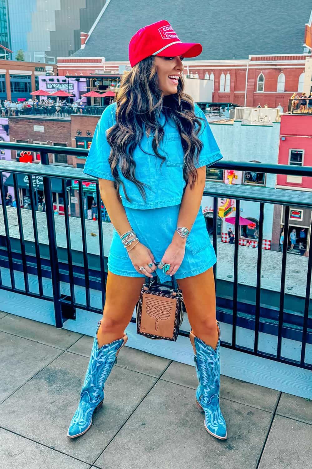 rodeo-outfit-ideas-3 Denim Crop Top and Shorts Set