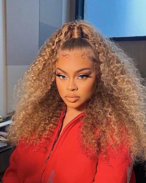 Super Curly Half Up Half Down Hairdo